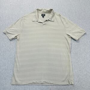Joe Joseph Abboud Golf Polo Shirt Men L Tan Stripe Short Sleeve Pullover Stretch
